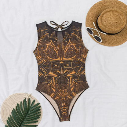 Women's Retro Print Scoop Neck Sleeveless One Piece Swimsuits High Cut Bathing Suits Swimwear Bodysuit