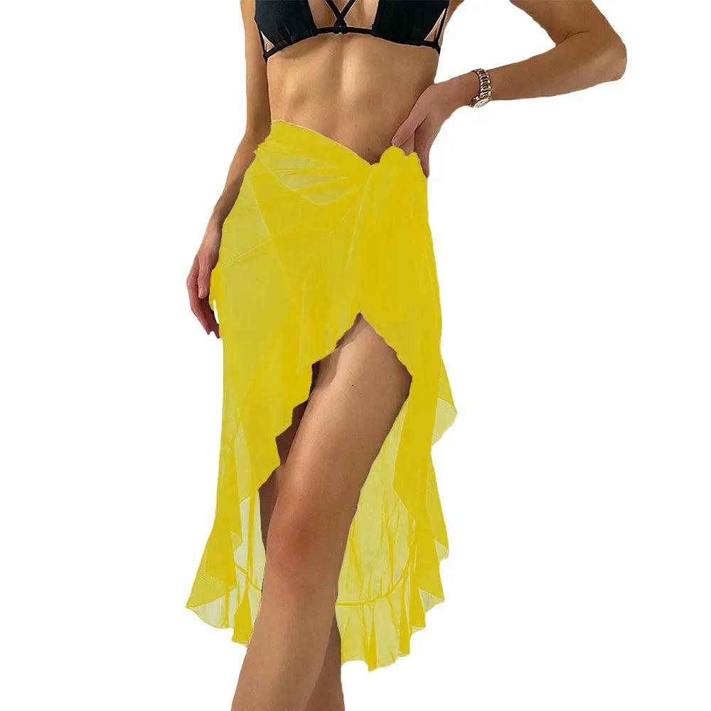 Summer Long&Short Ruffle Sarong Coverups for Women Bathing Suit Wrap Swimsuit Skirt Beach Bikini Cover Up Swimwear