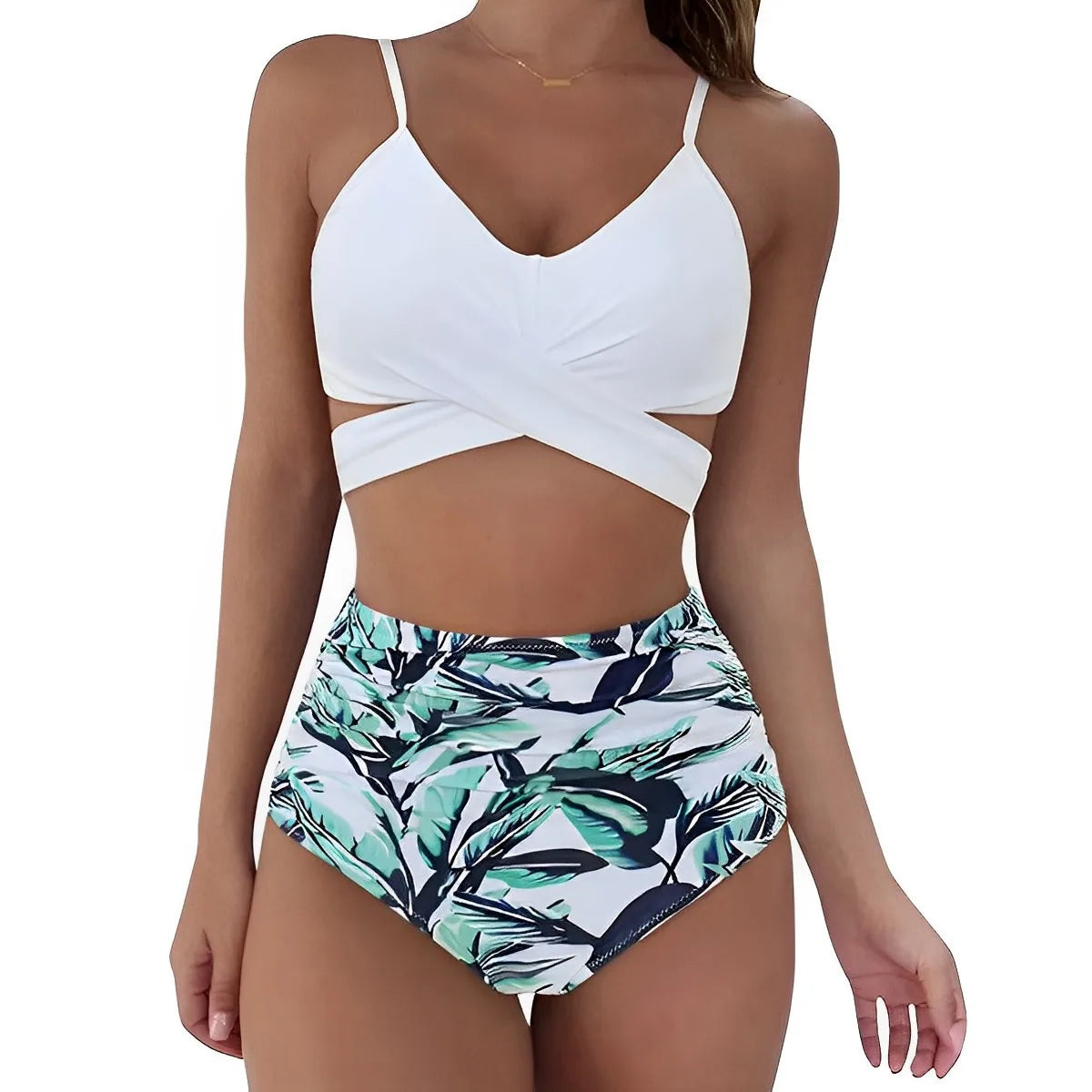 Women's High Waisted Bikini Sets Sporty Two Piece Swimsuits Color Block Cheeky High Cut Bathing Suits