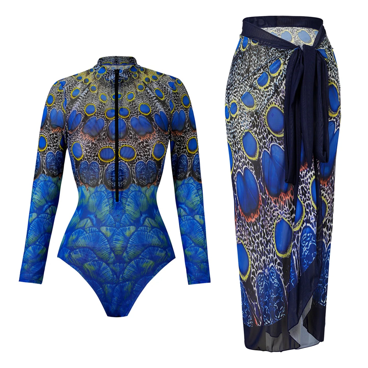 Bikini Bodysuit Swimwear Women With Skirt Bathing Suit Summer New Ruffle Splice Print Beachwear Holiday Bikini Cover Ups Outfits