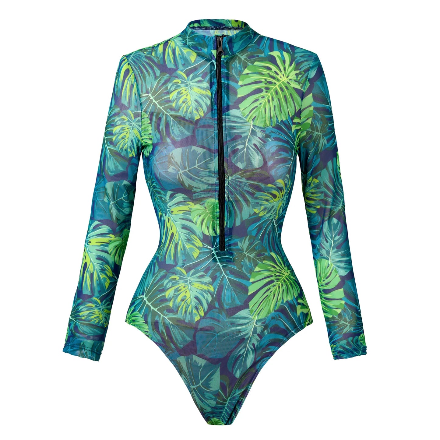 2025 Vintage Print Conservative Surfing Suit for Women,long Sleeve Zipper Round Neck Sunscreen One Piece Swimsuit,beach Bikini