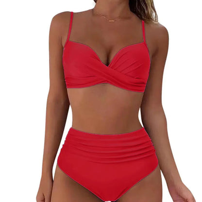 Women's High Waisted Bikini Sets Two Piece Swimsuit Tummy Control Bathing Suit V Neck Swimwear 2025 Swim Suit