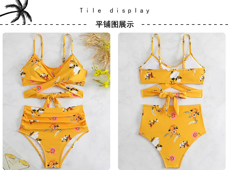 Women's High Waisted Bikini Sets Sporty Two Piece Swimsuits Color Block Cheeky High Cut Bathing Suits