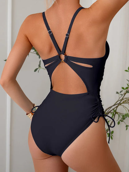 One Piece Swimsuit Women Tie Side High Cut Bathing Suits Tummy Control Swim Suit 2025 Ruched Monokinis