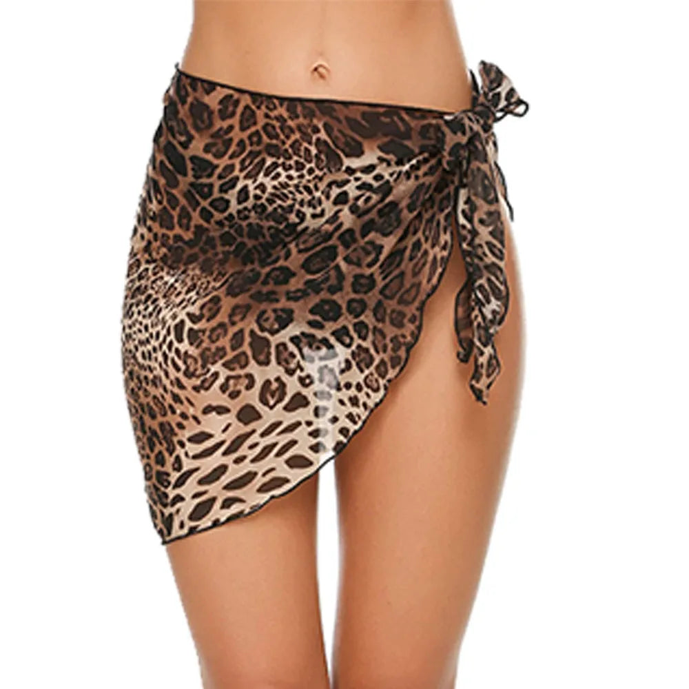 Women Chiffon Short Sarongs Ruffle Hem Bikini Cover Ups Beach Swimsuit Bathing Suit Wrap Skirt for Swimwear