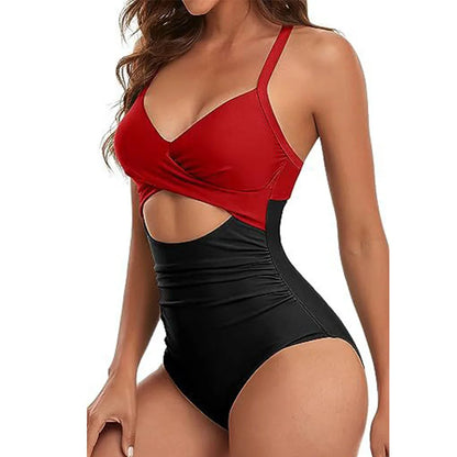 Women's One Piece Swimsuits Tummy Control Cutout High Waisted Bathing Suit Wrap Tie Back 1 Piece Swimsuit