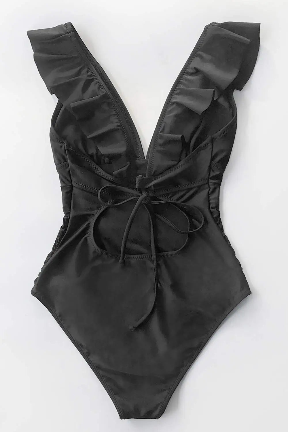 One Piece Swimsuit Women Ruffled Bathing Suits V Neck Lace Up Tummy Control Swim Suit