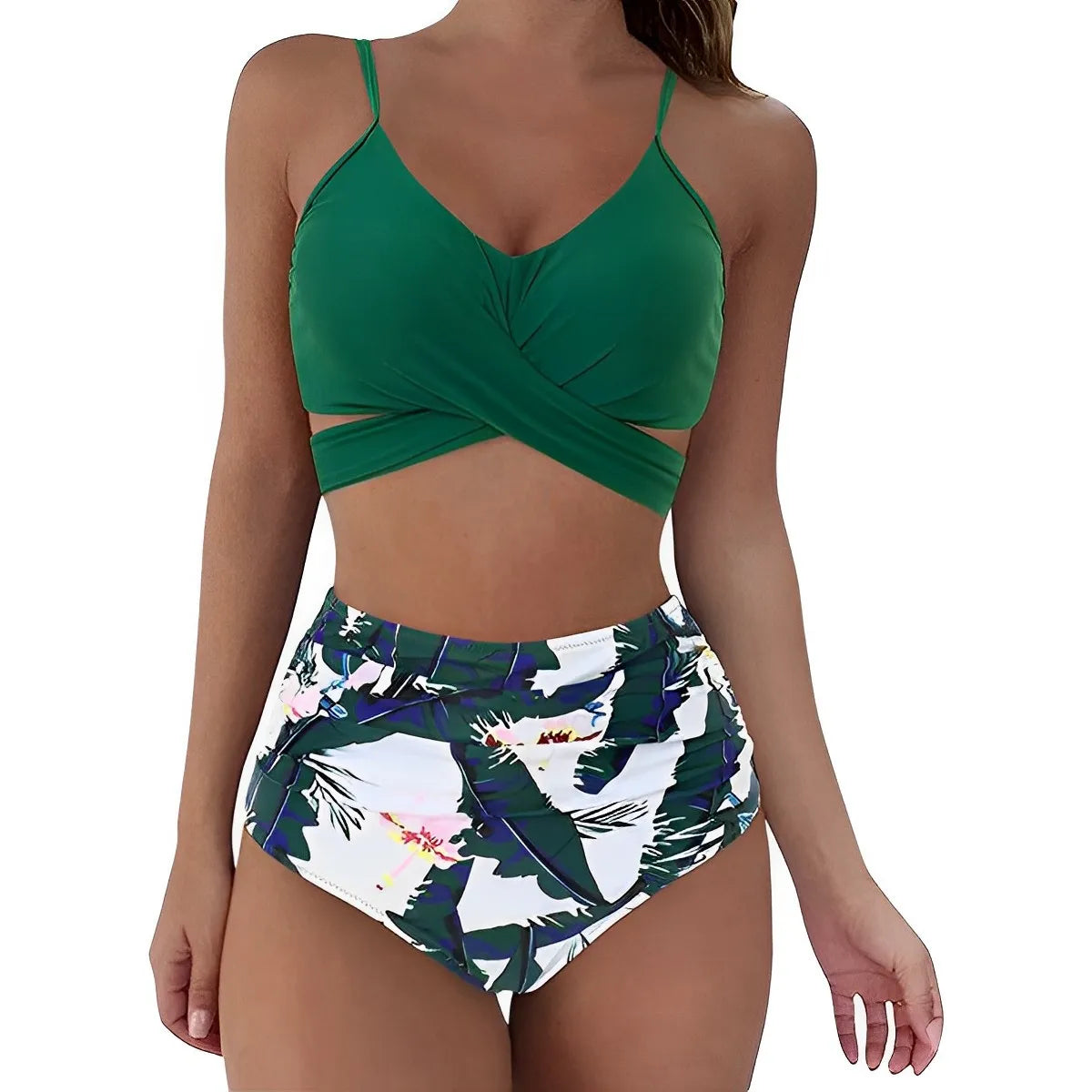 Women's High Waisted Bikini Sets Sporty Two Piece Swimsuits Color Block Cheeky High Cut Bathing Suits