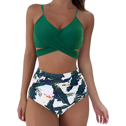 Women's High Waisted Bikini Sets Sporty Two Piece Swimsuits Color Block Cheeky High Cut Bathing Suits