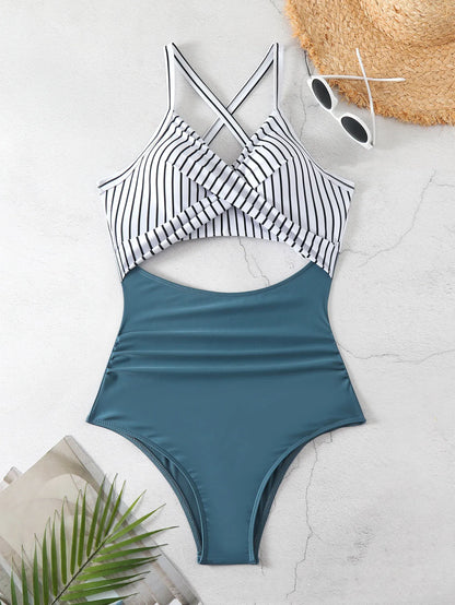 Women's One Piece Swimsuits Tummy Control Cutout High Waisted Bathing Suit Wrap Tie Back 1 Piece Swimsuit
