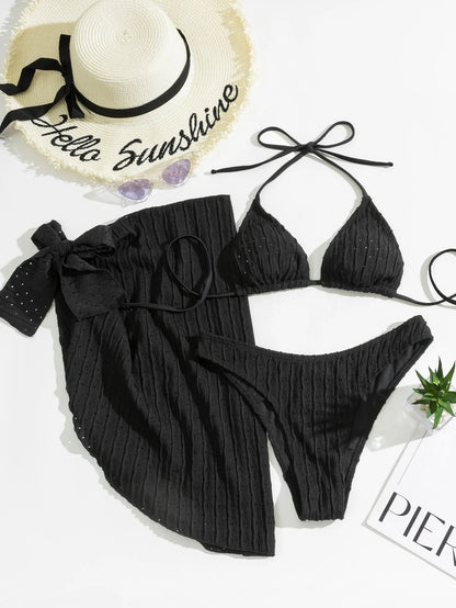 Women's Two Piece Swimsuit Bathing Suit Solid Color Drawstring Side Halter Neck Tankini Set