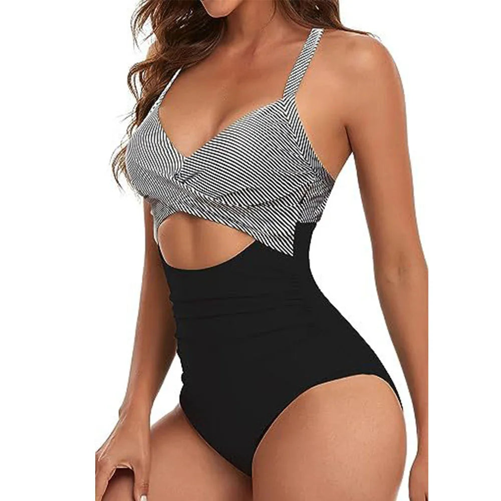 Women's One Piece Swimsuits Tummy Control Cutout High Waisted Bathing Suit Wrap Tie Back 1 Piece Swimsuit