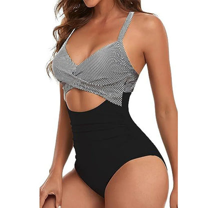 Women's One Piece Swimsuits Tummy Control Cutout High Waisted Bathing Suit Wrap Tie Back 1 Piece Swimsuit