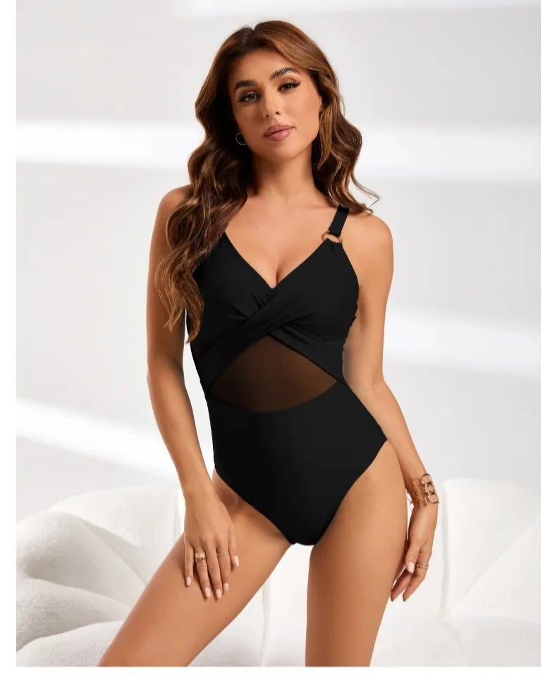 Womens One Piece Swimsuits Tummy Control Bathing Suits Mesh Swim Suits Full Coverage Swim Suit for Women